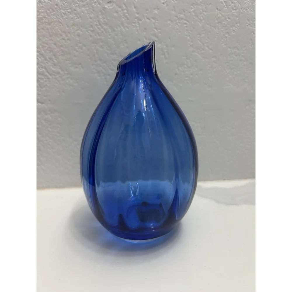 Mikasa Hand Blown Cobalt Blue Billow Glass Fluted Bud Vase 5 In Discontinued